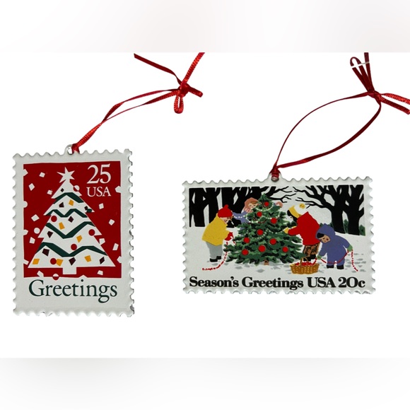 1994 & 1995 Hallmark Christmas Stamp Enamel on Copper Keepsake Holiday Ornaments - Picture 1 of 5